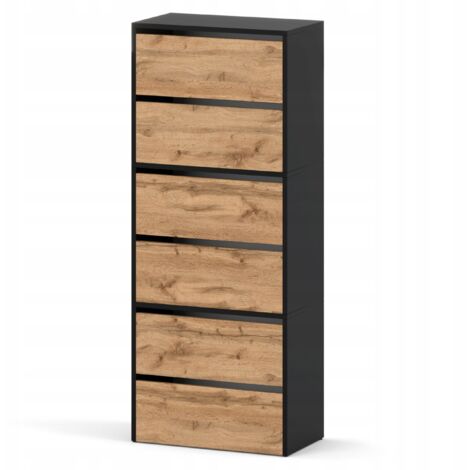 Meuble à chaussures modulable 60x36x150 cm – 6 étagères pour 18 paires – Panneau stratifié noir mat et chêne wotan – Facile à assembler (1/5)