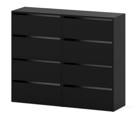 Meuble chaussures haut - 120 cm - Noir - 8 étagres - Style loft moderne et fonctionnel (1/5)