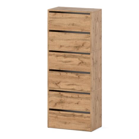 Armoire à chaussures haute 150 cm – Panneau de particules imitation chêne Wotan – 3 compartiments modulables – Facilité d'entretien (1/5)