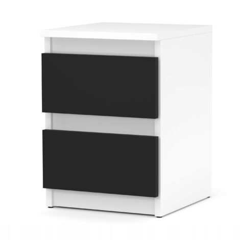 Table de chevet moderne 2 tiroirs – Panneau de particules mélaminé 16mm – Noir / Blanc mat – Dimensions H40cm L30cm P30cm (1/5)