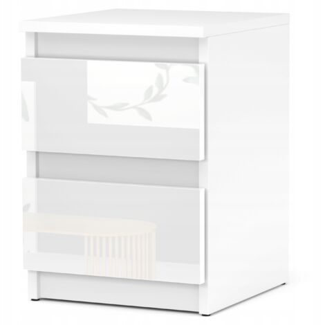 Table de chevet moderne 2 tiroirs – Blanc brillant – Dimensions H40cm L30cm P30cm – Panneau de particules MFC et HDF