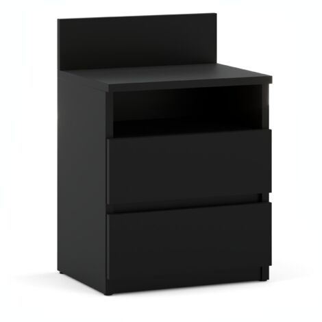 Table de chevet Noir 40CM 2 Tiroirs Etagère Meuble de chambre à coucher (1/5)