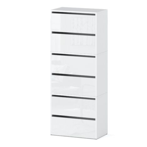 Meuble à chaussures 150 cm – Blanc mat et brillant – Panneau de particules laminé résistant aux rayures – Charnières GTV (1/5)