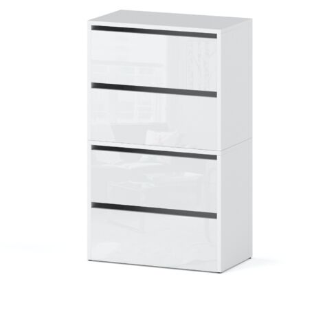 Meuble à chaussures 100 cm – 4 étagères – Panneaux laminés blanc mat et brillant – Design moderne (1/3)