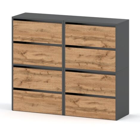 Meuble à chaussures 120 cm – Gris mat / Chêne Wotan – 3 niveaux de rangement – Panneau laminé avec bords en ABS (1/5)