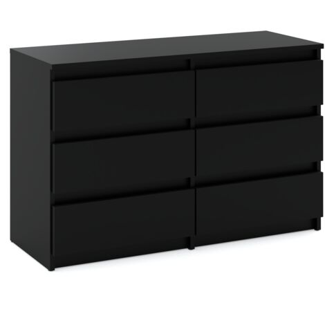 Commode 100 cm noir – 6 tiroirs – Panneau laminé mat – Largeur 100 cm – Hauteur 71,5 cm – Profondeur 33,5 cm