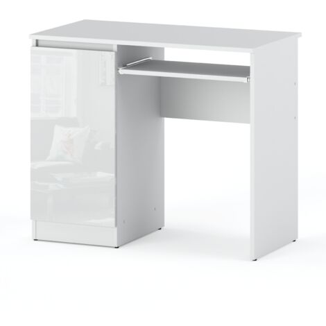 Bureau Gaming - 90 cm - Blanc brillant - Design moderne - 2 étagres pratiques