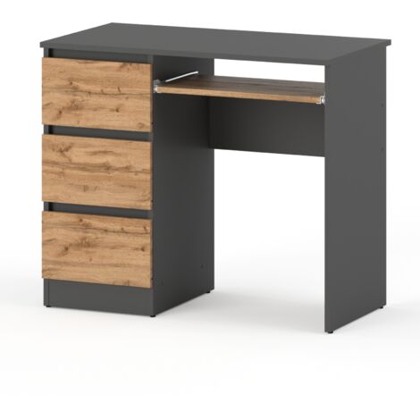 Bureau gamer 90 cm – Gris Wotan – 3 tiroirs – Panneaux de particules laminés – Design ergonomique et moderne (1/5)