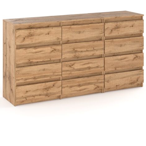 Commode enfant 12 tiroirs – 180 cm x 92,5 cm x 33,5 cm – Chêne Wotan – Panneau laminé – Finition mate – Ergonomie optimisée