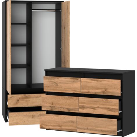 Armoire modulaire noir chêne wotan – 6 tiroirs – Largeur 90 cm, hauteur 180 cm, profondeur 50 cm – Panneau laminé, finition mate (1/5)