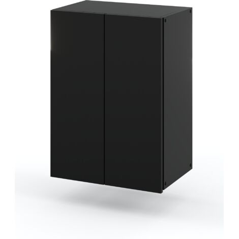 Meuble de salle de bain suspendu noir 40 cm – 2 étagères – Montage facile – Façades sans poignées – Panneau stratifié durable