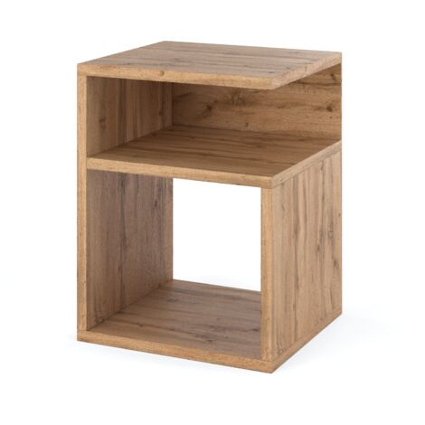 Table de nuit Wotan 32 cm en panneau stratifié – Surface résistante aux taches – 2 étagères pour objets essentiels – Chêne Wotan (1/5)