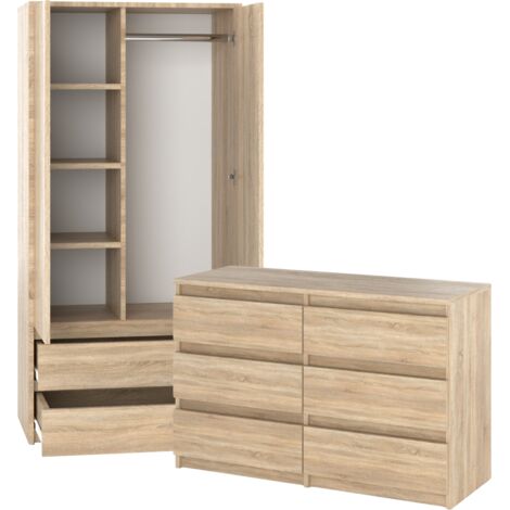 Armoire 90 cm chêne Sonoma avec 6 tiroirs – Largeur 90 cm – Hauteur 180 cm – Panneau laminé – Finition mate élégante (1/5)