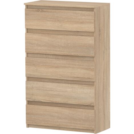 Commode chêne sonoma 70 cm – 5 tiroirs spacieux – Ouverture sans poignées – Glissières à billes pour mouvement fluide