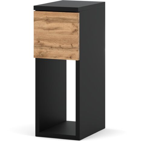 Table de nuit étroite 20 cm – Panneau laminé noir Wotan – 1 tiroir – Design moderne pour petits espaces – Montage facile (1/5)