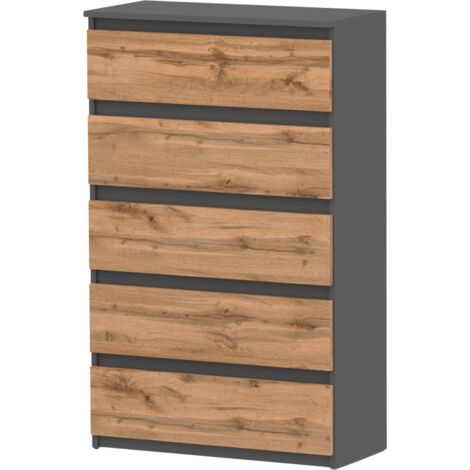 Commode enfant 70 cm – Gris Wotan – 5 tiroirs spacieux – Panneaux stratifiés – Design loft moderne