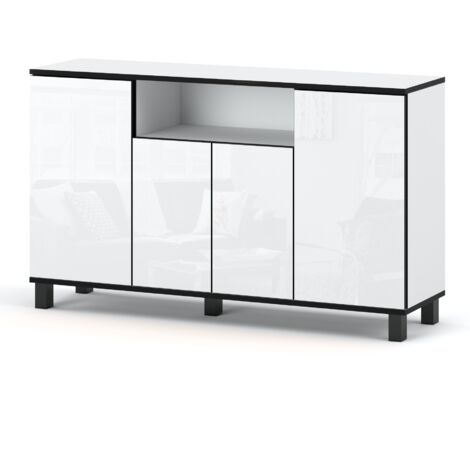 Commode 140 cm - Blanc brillant - Élégante et spacieuse - Idéale pour rangement (1/5)