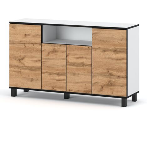 Commode 140 cm - Blanc et Chne Wotan - Spacieuse et Élégante - Rangement Pratique (1/5)