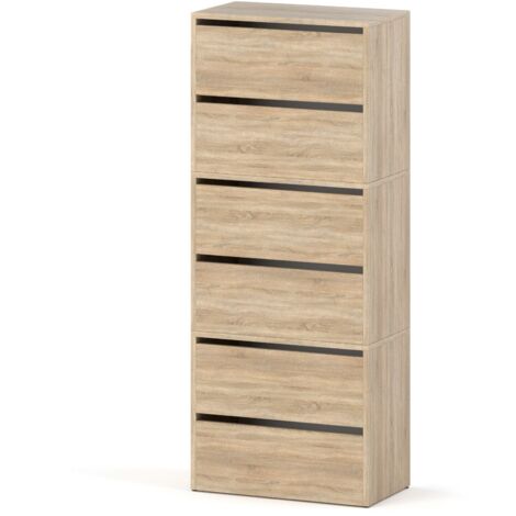Meuble à chaussures 150 cm – Chêne Sonoma – 6 tiroirs modulables – Panneau laminé résistant aux rayures – Charnières GTV (1/5)