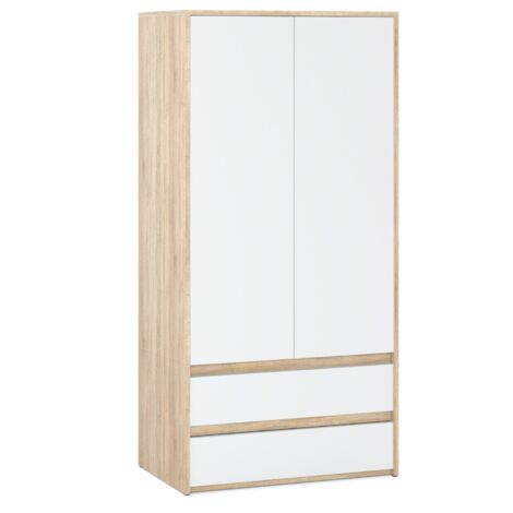 Armoire 2 portes 2 tiroirs Sonama blanc mat – Dimensions 120x200x50 cm – Panneaux résistants aux rayures – Rangement optimisé pour petits espaces (1/5)