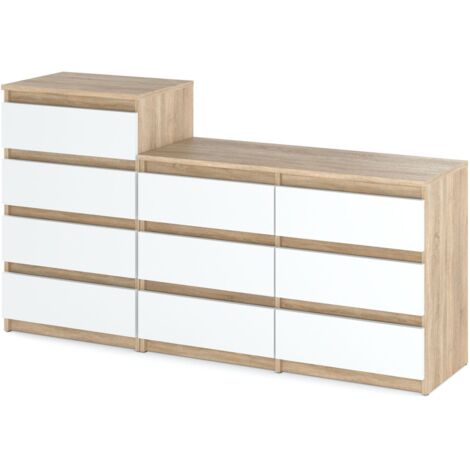 Commode 10 tiroirs chêne sonoma/bianco mat – Dimensions 120x80x40 cm – Style scandinave moderne – Rangement optimisé