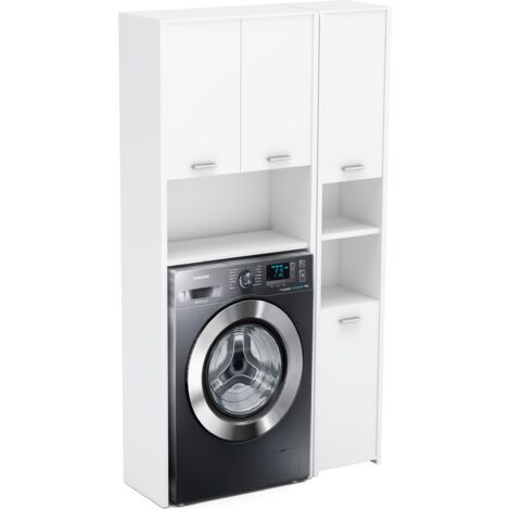 Meuble de salle de bain debout blanc mat – 165 cm de hauteur – 94 cm de largeur – 8 étagères pour rangement optimisé (1/5)
