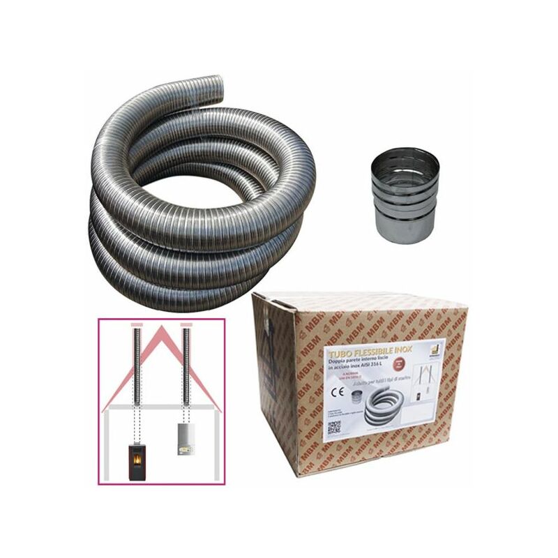 Kit tuyau flexible inox 316 de 3 m de diamètre intérieur 80 mm selon CE EN 1856 2 conduit de fumée