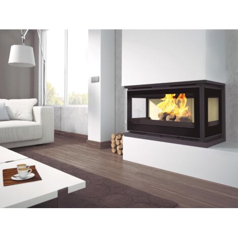 Fm Calefaccion – Insert cheminée 3 faces ventilé 13,3 kW – Foyer en fonte pour bûches jusqu'à 95 cm – Volume de chauffe 360 m³ – Rendement 81 %