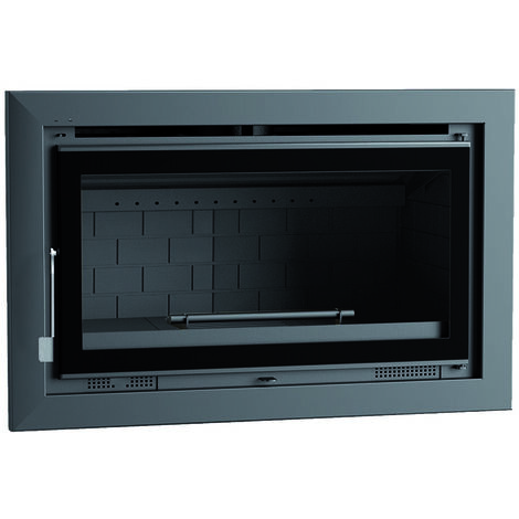 Fm Biomasa – Insert cheminée ventilé 12.6 kW – Foyer en fonte avec vitre sérigraphiée – Dimensions L 730 x P 432 x H 560 mm – Volume de chauffe 335 m³