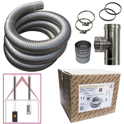 MBM – Kit tuyau flexible en acier inoxydable 316 – 5 m de longueur – Diamètre 80 mm – Intérieur lisse – Conformité CE EN 1856-2