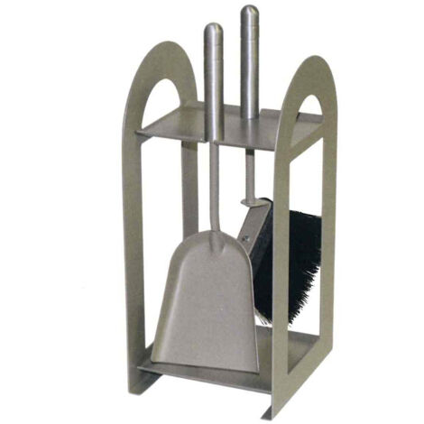 Porte-outils cheminée acier tourterelle sable manche aluminium 2 accessoires h. 40 l. 17 x 18 cm. Made in Italy