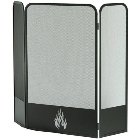 Pare-feu cheminée noir 3 portes – Acier peint – Dimensions L. 100 x H. 80 cm – Filet de protection inclus – Made in Italy