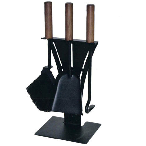 Porte-outils cheminée acier noir manche bois 3 accessoires h. 43 l. 18 x 15 cm.  Made in Italy