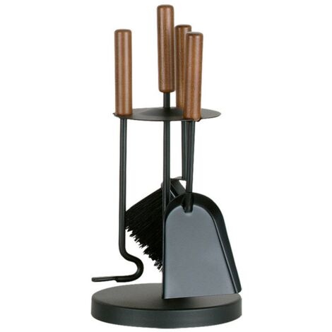 Porte-outils cheminée mini en acier noir – 3 accessoires en bois – Dimensions h. 42 cm, d. 18 cm – Made in Italy