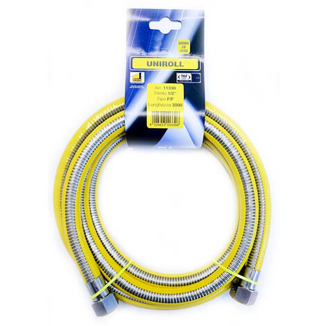Tuyau gaz 3 m 1/2" DN12 mm. FF en inox conforme a la norme EN 15266 pour table de cuisson/cuisine UNIROLL