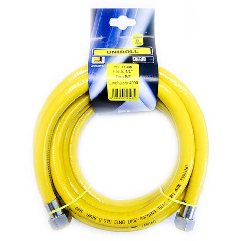 Tuyau gaz 4 m 1/2" DN12 mm. FF en inox conforme a la norme EN 15266 pour table de cuisson/cuisine UNIROLL