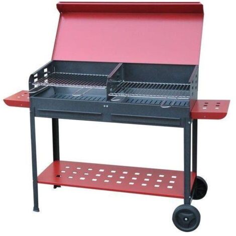 Barbecue en acier avec roulettes 100x40x90 cm – Grille en acier chromé réglable – Brasero extractible – Couvercle avec poignée en acier galvanisé – Mille