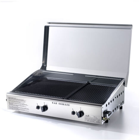 Barbecue double plaque de cuisson au gaz LPG ou méthane avec allumage piézoélectrique en fonte vitrifiée Made in Italy (1/2)
