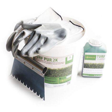 MBM – Colle gazon synthétique 5 kg – Adhésif polyuréthane bicomposant – Application facile avec spatule crantée – Haute adhérence film tenace