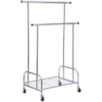 Portant à vêtements double avec étagère grille, extensible, chrome