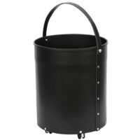 Porte-bois ronde avec roues en éco-cuir noir d.38 h. 50 cm. Made in Italy