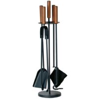 Porte-outils cheminée acier noir 4 accessoires h.65 d. 20 cm. Made in Italy
