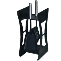 Porte-outils cheminée acier noir manche aluminium 2 accessoires h. 40 cm. l. 17 x 18 cm. Made in Italy