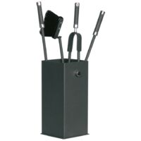Porte outils cheminée carré acier anthracite finition chrome 4 accessoires 16x16 h.60 cm. Made in Italy