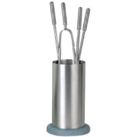 Porte-outils cheminée en acier inox base pierre 4 accessoires h.63 d. 20 cm. Made in Italy