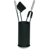 Porte-outils cheminée acier noir manche argent 3 accessoires h.60 d. 16 cm. Made in Italy