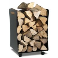 Porte bûche intérieur avec roulettes acier noir 39x39 cm – Hauteur 58 cm – Capacité 40 kg – Made in Italy