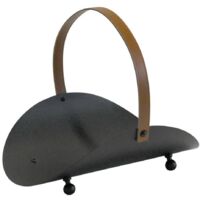 Porte-bois acier noir avec poignée en cuir synthétique marron h.43 l, 50x36 cm. Made in Italy