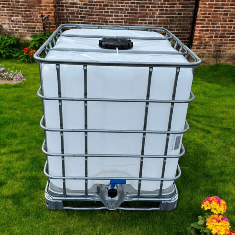 Negomix – Cuve récupérateur d'eau de pluie 1000 litres – Translucide en plastique alimentaire – Palette métallique – Installation facile (1/4)