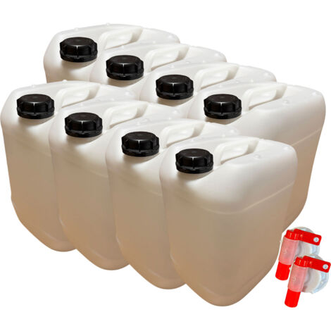 Negomix – Lot de 8 bidons jerricans plastiques 20 L – Polyéthylène haute densité – Bouchon hermétique avec jauge graduée – Résistant aux produits chimiques